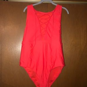 Plus size front half lace up bathing suit